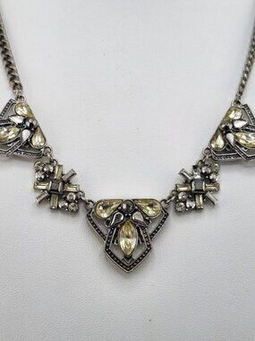 Statement Necklace Silver‎ Tone Geometric Rhinestone Bib Necklace